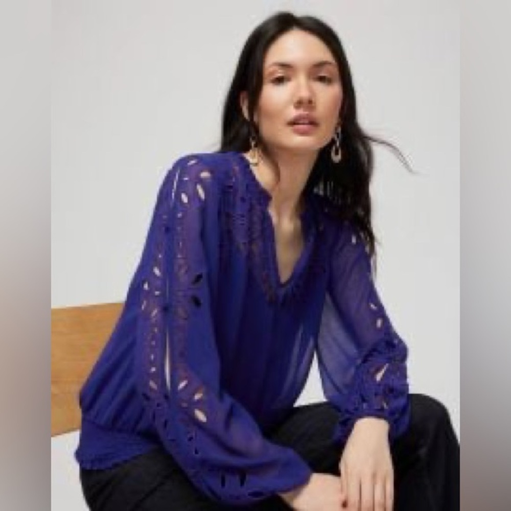 White House Black Market Elegant Blue Lace Women's Top XL